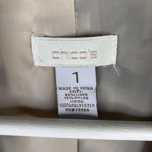 Chico’s Size 1 M Blazer Linen Blend Animal Print Long Sleeve Neutral Jacket Tan - Picture 5 of 9
